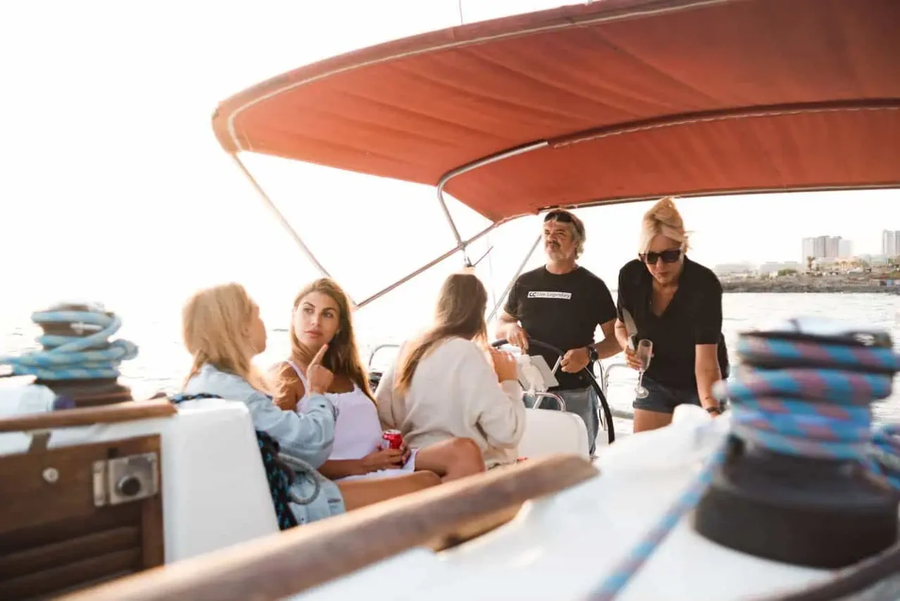 Group enjoying a private boat party off the coast of Costa Adeje, Tenerife.