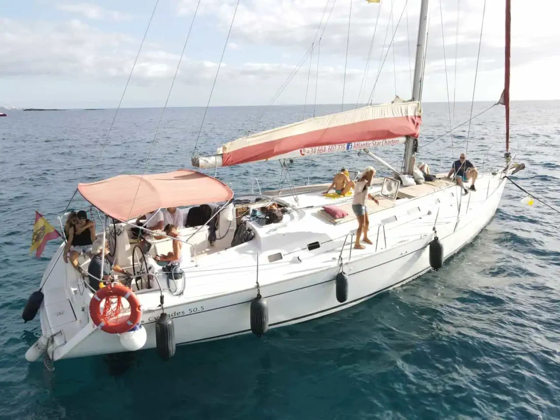 Atlantic Star yacht sailing in the blue waters of Costa Adeje, Tenerife.