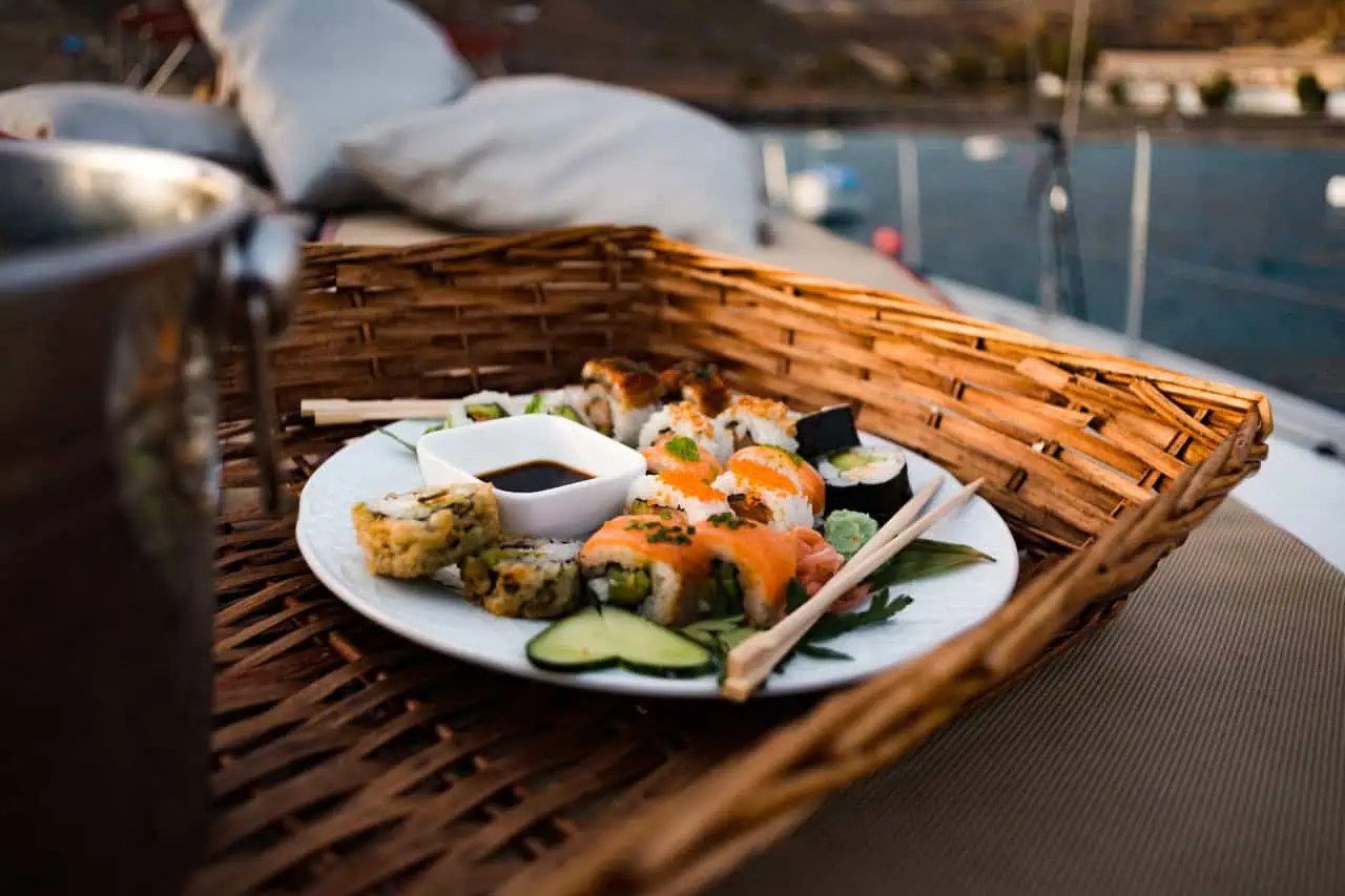 Fresh sushi platter served on board an Atlantic Star private boat trip from Puerto Colón, Tenerife